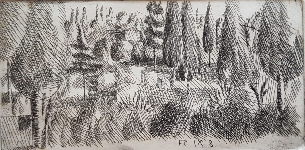 Landschaft mit Zypressen 1957