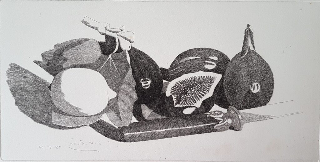 Grosses Stillleben mit Feigen und Messer 1958