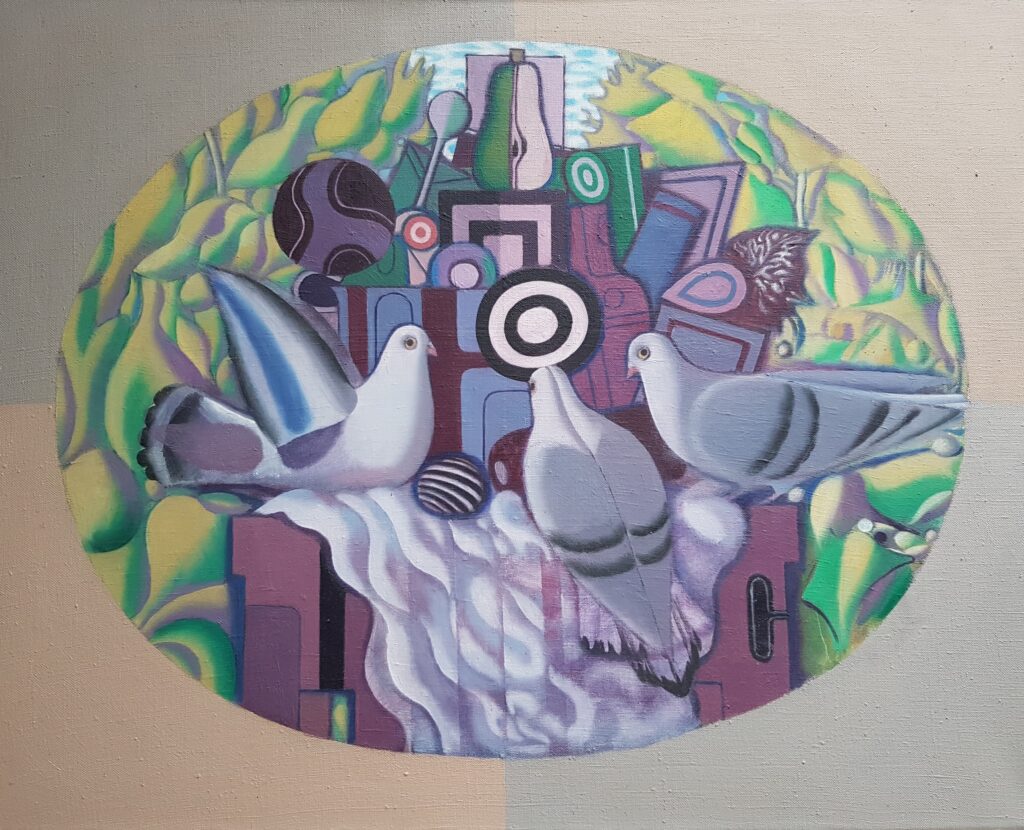 table d'automne mit drei Tauben 1979