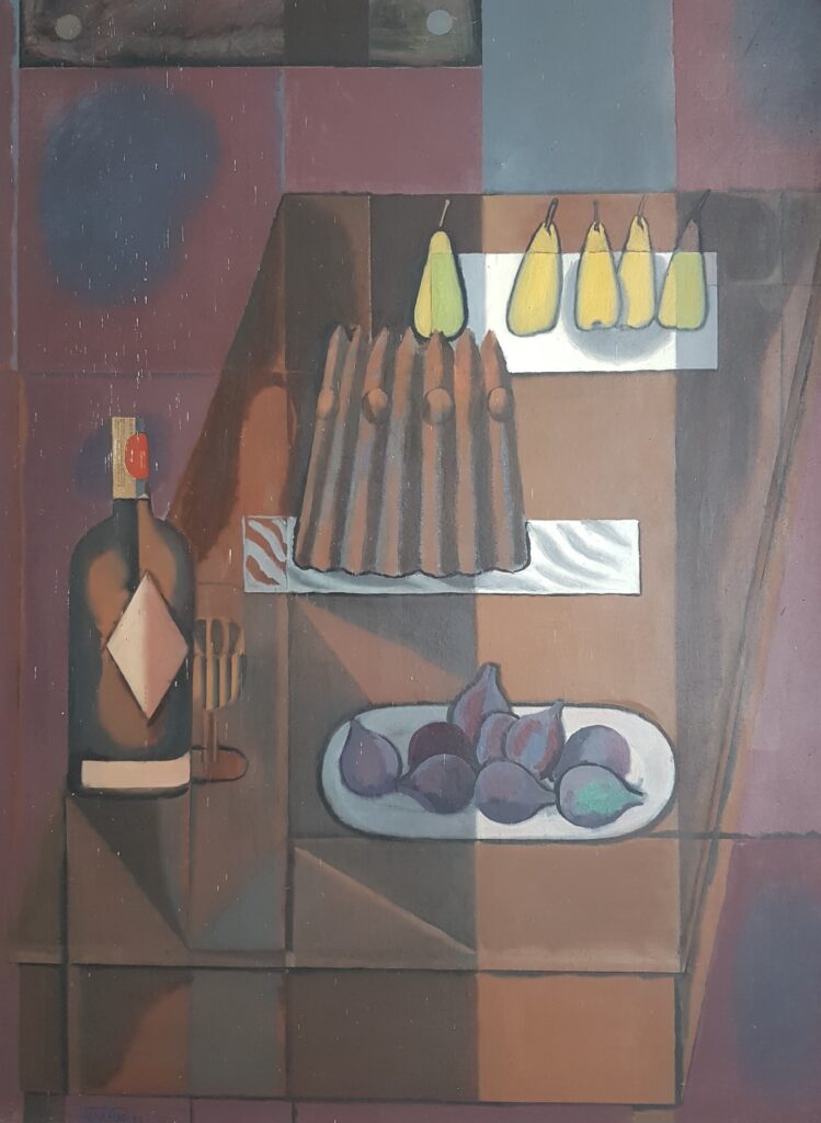 Rotes Stillleben mit fünf Birnen 1964