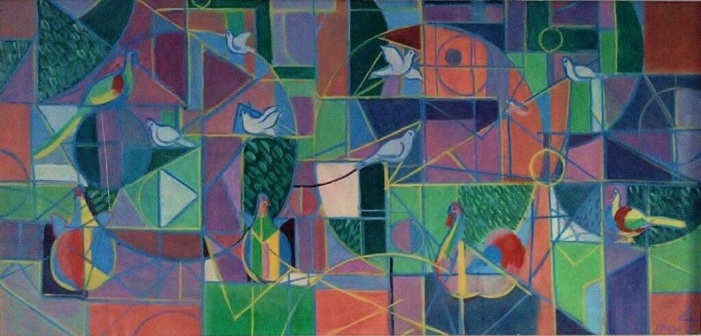 Parklandschaft mit Pfauen 1956