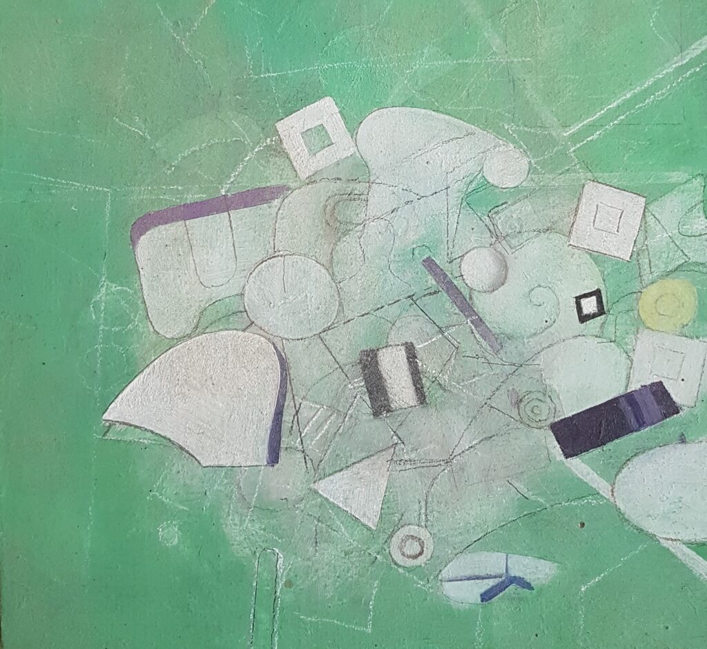 Grünes Bild mit weissen Formen 1989