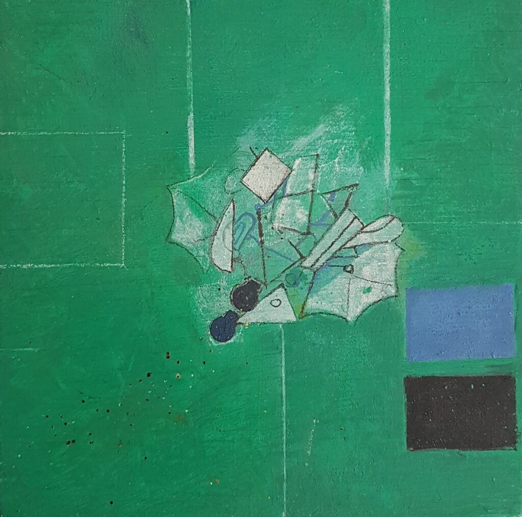 Weisse Maschine auf grünem Grund 1989