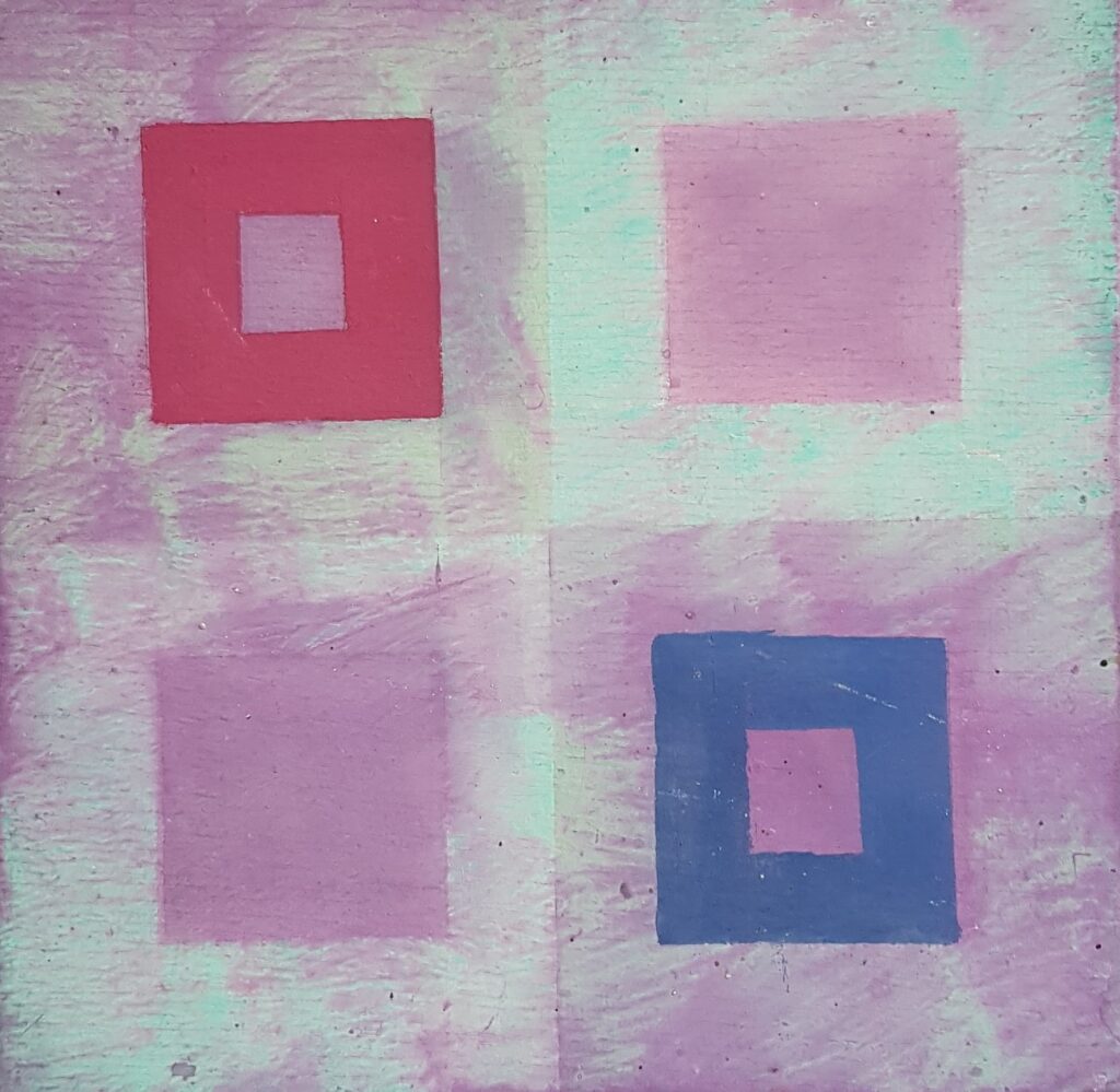 Vier Quadrate auf violettem Grund 1990