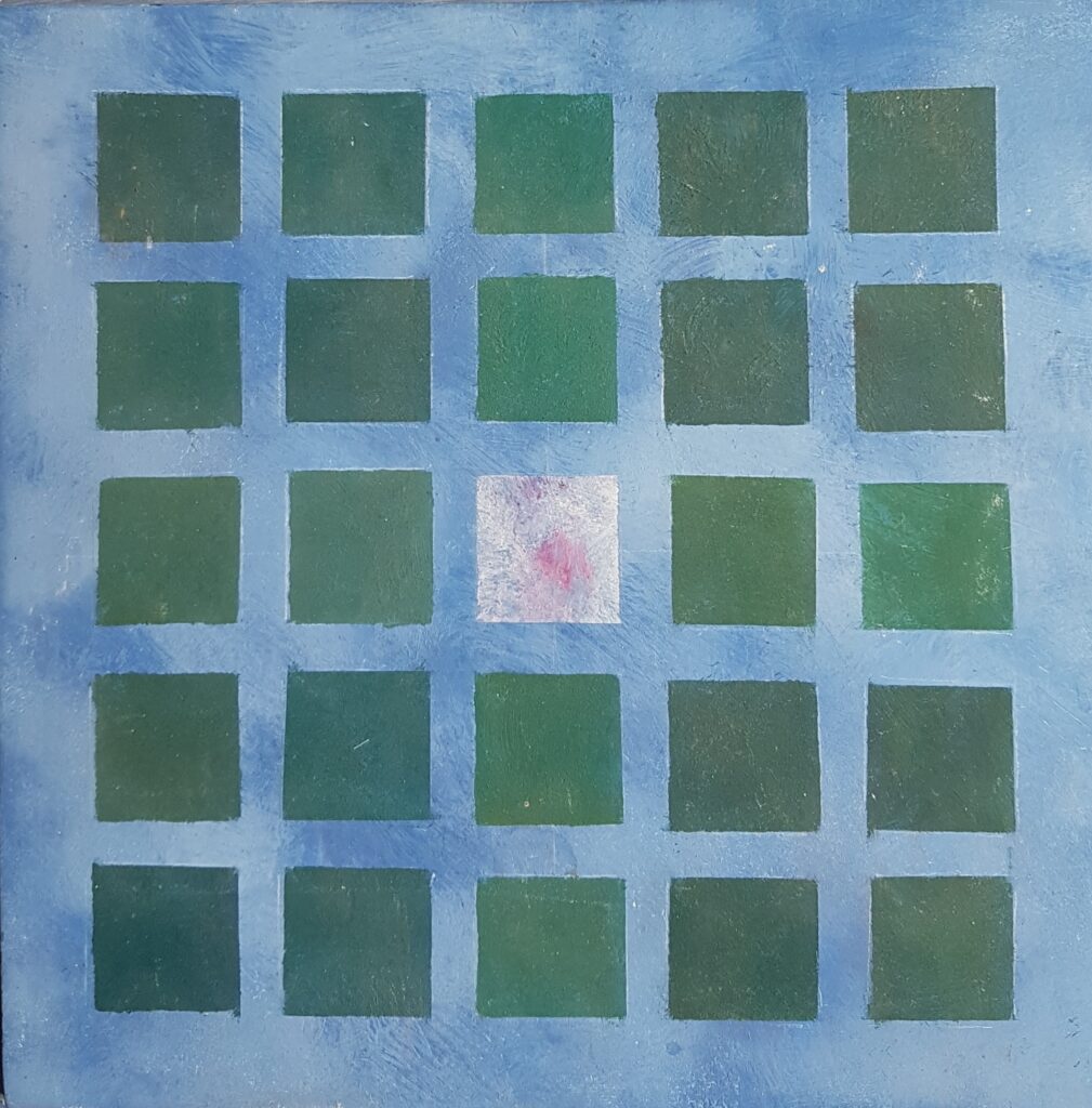 25 Quadrate auf blauem Grund 1995