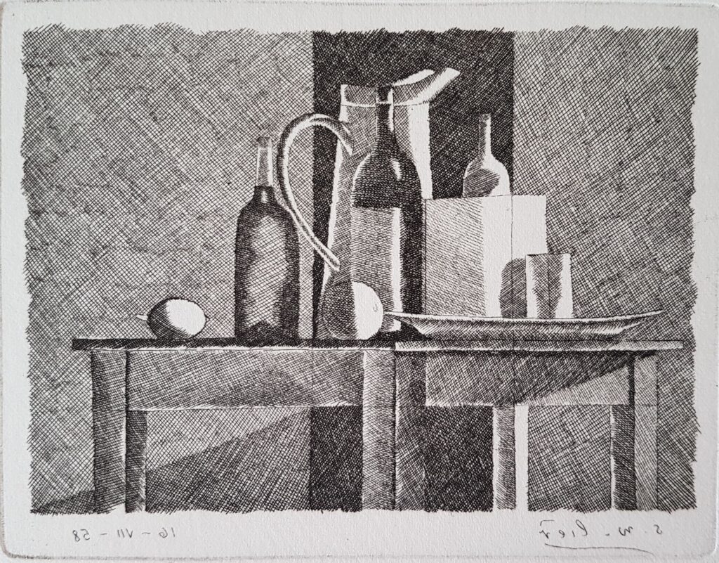 Stillleben mit Kanne, Flaschen und Orange - Rechteck 1958